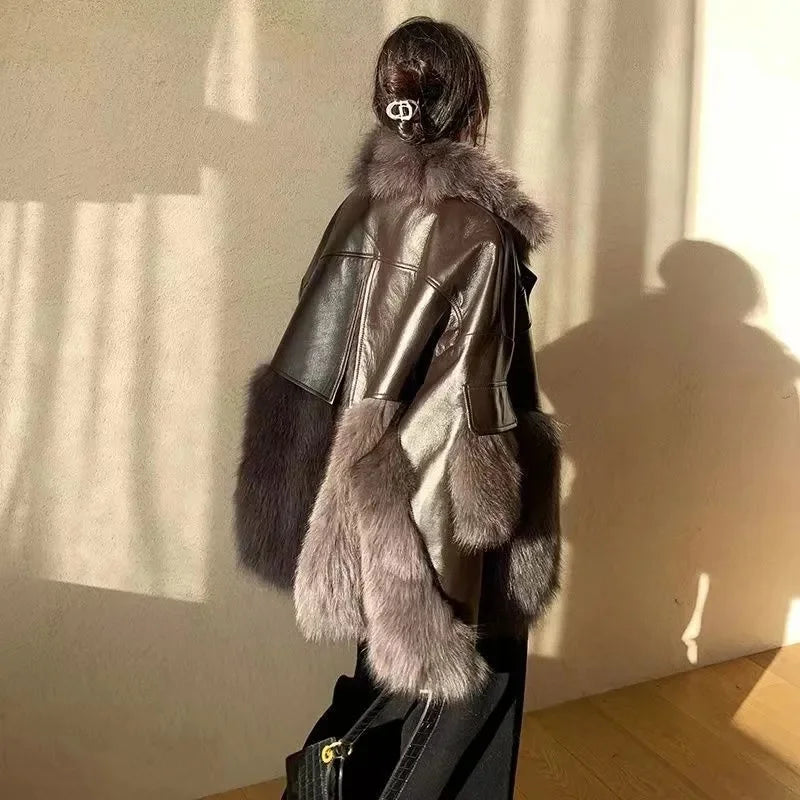 MEILUOYAFAN Women's Winter Office Lady Loose Fit Patchwork Jacket with Button & Pockets – Single Breasted, Turn-Down Collar