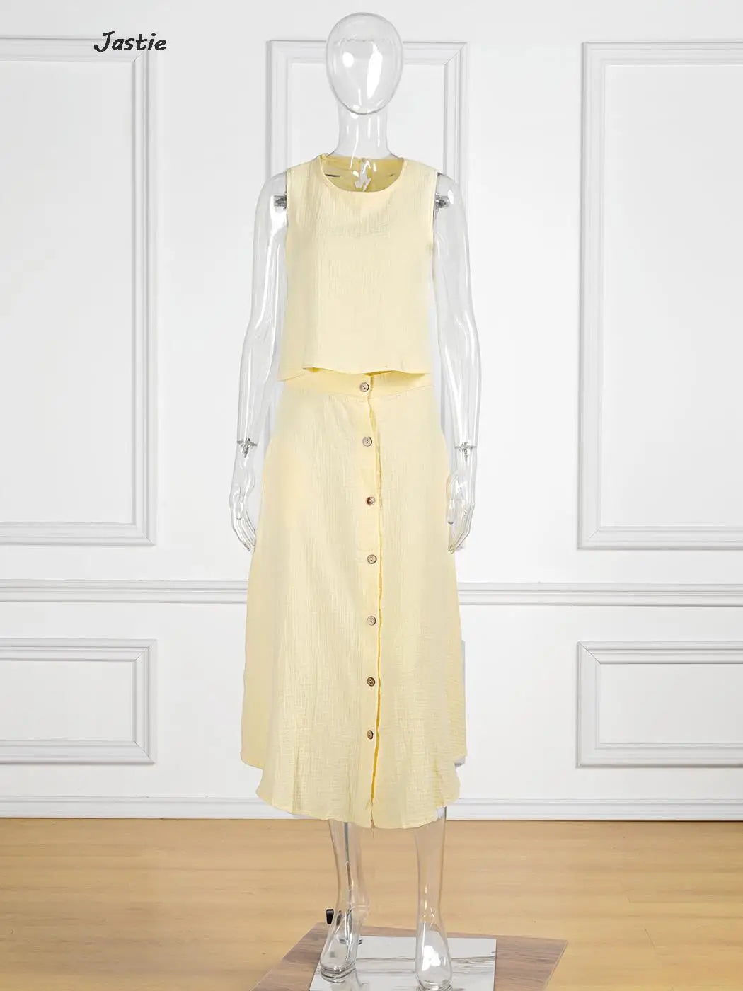 JASTIE Women's Casual A-Line Sleeveless Jersey Dress – Mid-Calf Length, Spring/Summer Style