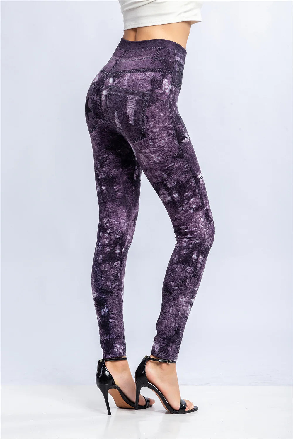 CUHAKCI Women's High-Waist Seamless Printed Leaf Leggings – Ankle-Length, Sexy Workout Gym Tights