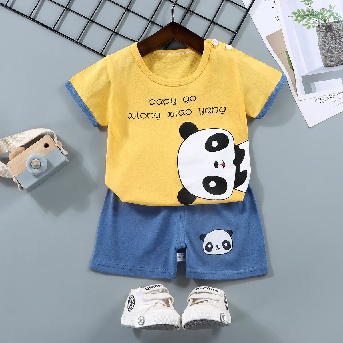 NoEnName_Null Unisex Summer Outfit for Kids – Soft Cotton-Polyester Casual Wear (Ages 25M–12Y)