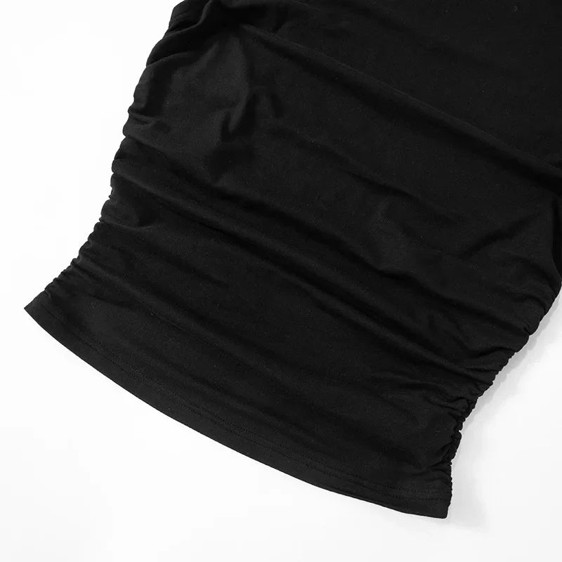 Vamos Todos Y2K Asymmetrical Skew Collar Slim Fit Tee for Women – Streetwear Summer Top