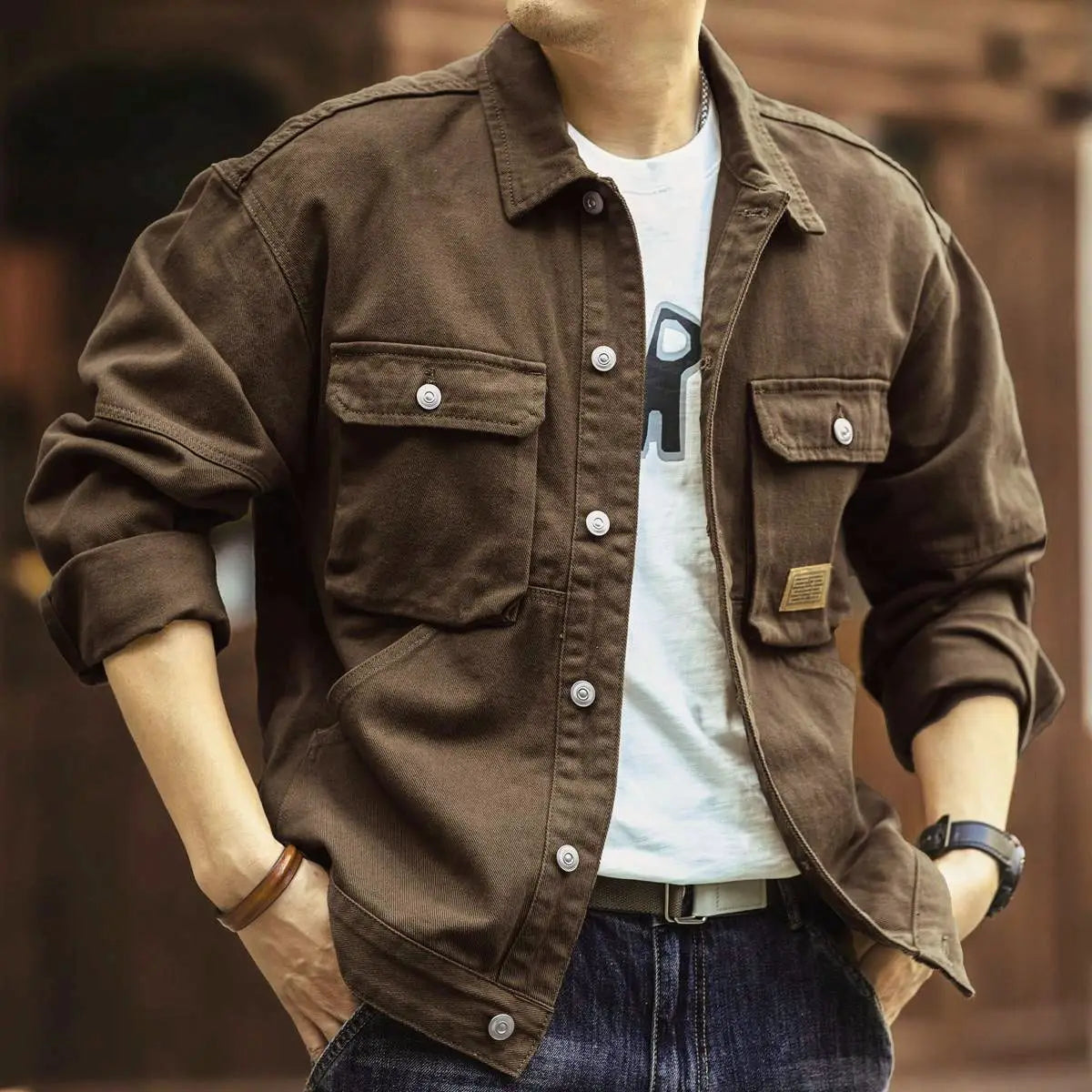 VXO Men’s Chic Autumn & Winter Jacket – Stylish Turn-Down Collar, Ribbed Sleeves, and Pockets for Daily Wear