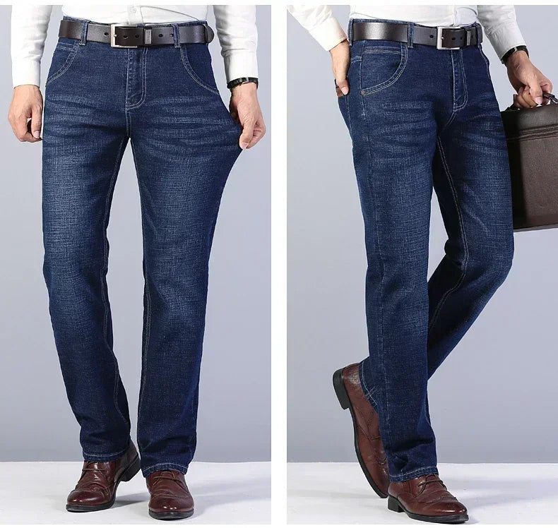Business Men's Stretch Jeans Autumn New Straight Casual Regular Classic Fashion Denim Trousers