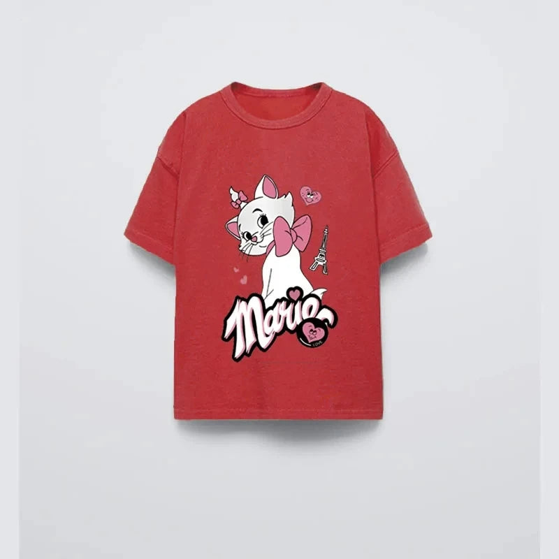 Disney Girls' Cartoon Knit Tee – Casual Summer Top for Ages 7–13