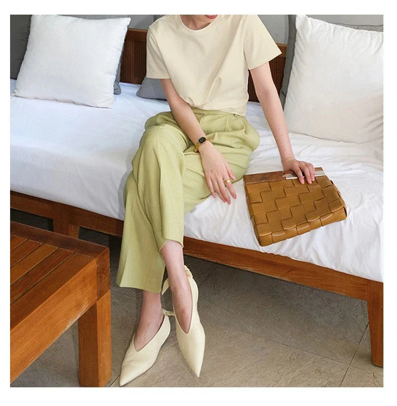 Women's Solid O-Neck Loose Fit Knit Tee – Summer 2025 | Office Lady Style by NoEnName_Null