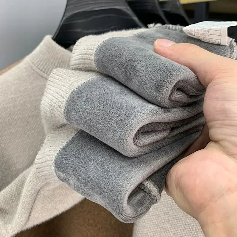 Autumn Winter Warm Fleece Men Sweater - Casual Pullover with Embroidery