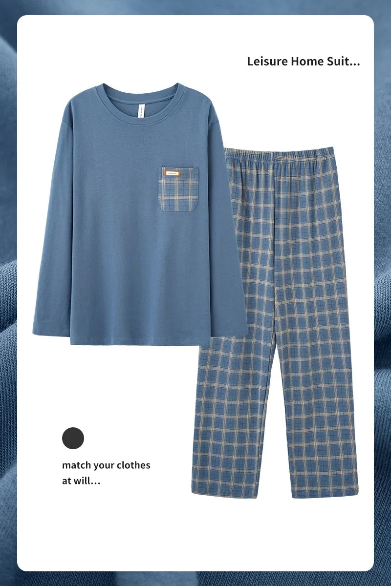 Elegant Man's Pajamas Loungewear 2023 Autumn Winter New Big Size 3xl 4xl Knitted Cotton Sleepwear Fashion Lounge Set Nightwear