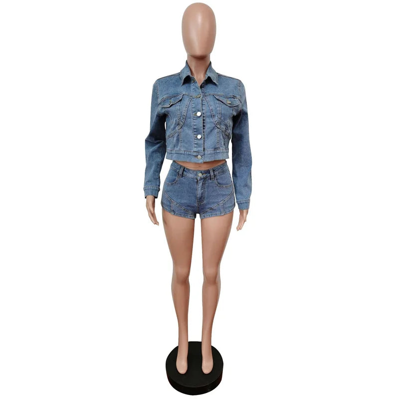 Doyerl Women's 2-Piece Denim Shorts Set – Streetwear Fashion for Autumn/Winter