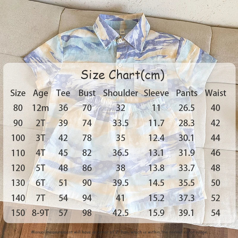 MILANCEL Unisex Summer Patchwork Clothing Set for Kids (Ages 4–6Y) – Cotton Shirt and Shorts Vacation Outfit