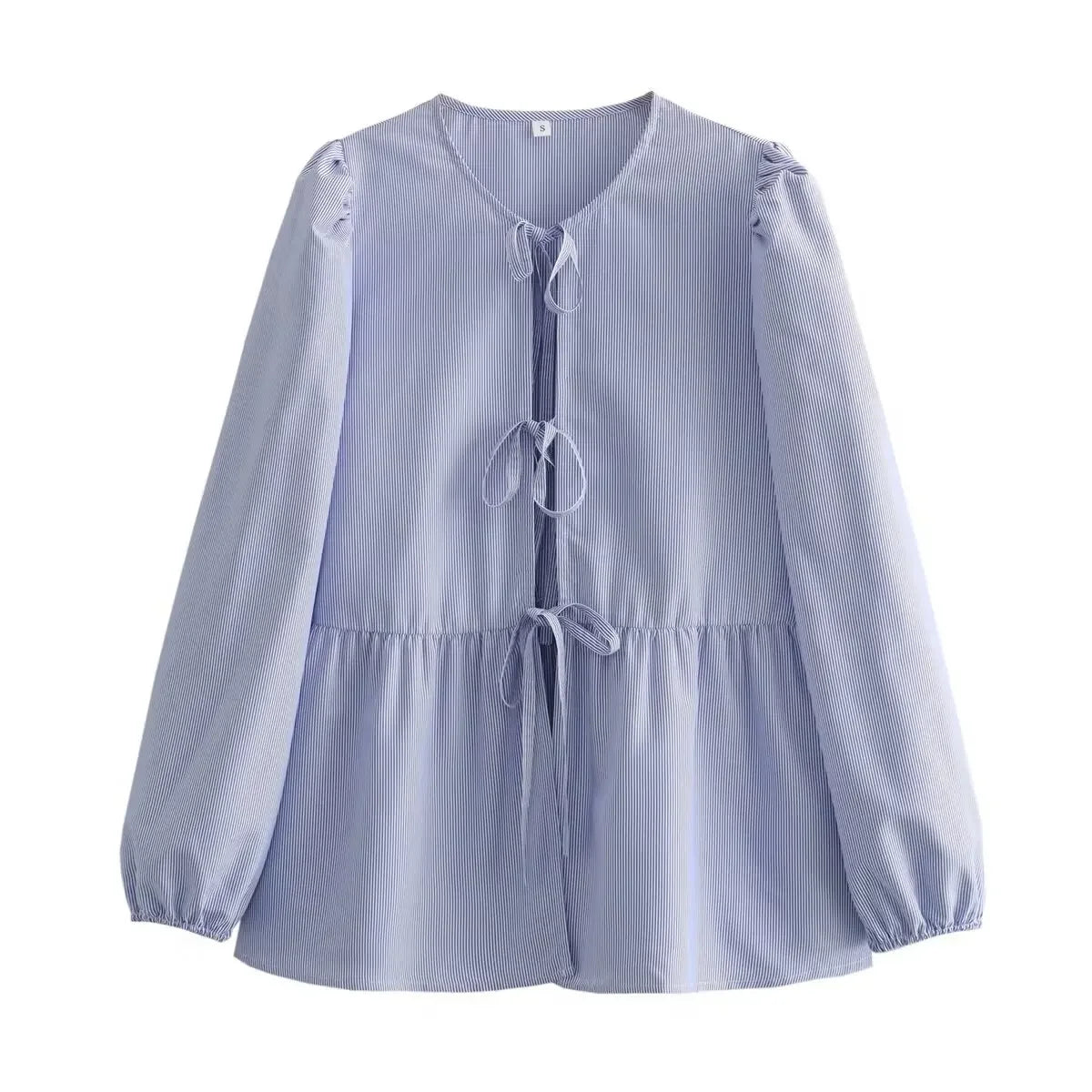 ASDS Women's Vintage Ruffled O-Neck Loose Fit Long Casual Shirt – Puff Sleeve, Single Breasted, Polyester Broadcloth
