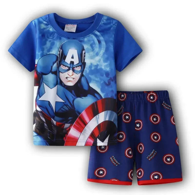 MINISO Kids Cartoon Pajama Sets – Short Sleeve Summer Outfits for Boys & Girls (Spiderman, Iron Man, Mickey, Elsa & More)