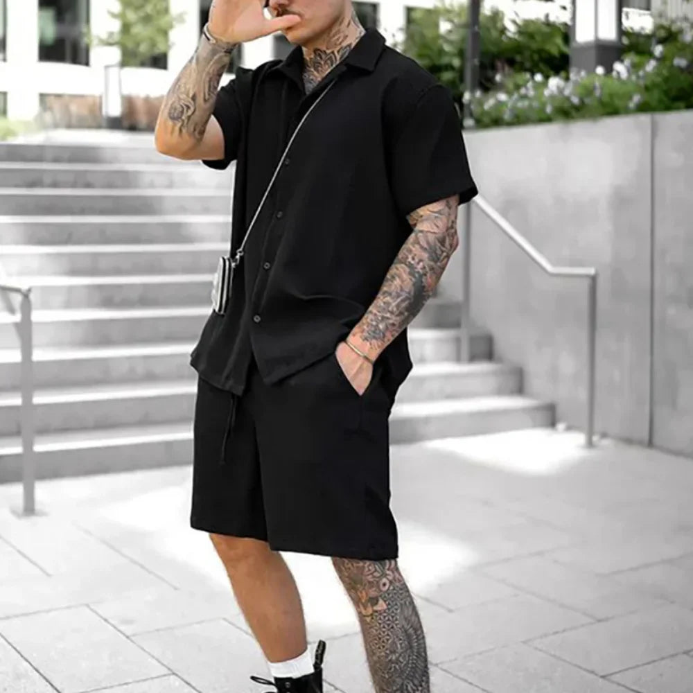DOIYTTS Casual Men's Spring & Summer Short Sleeve Shirt – Stylish Print Design with Notched Collar