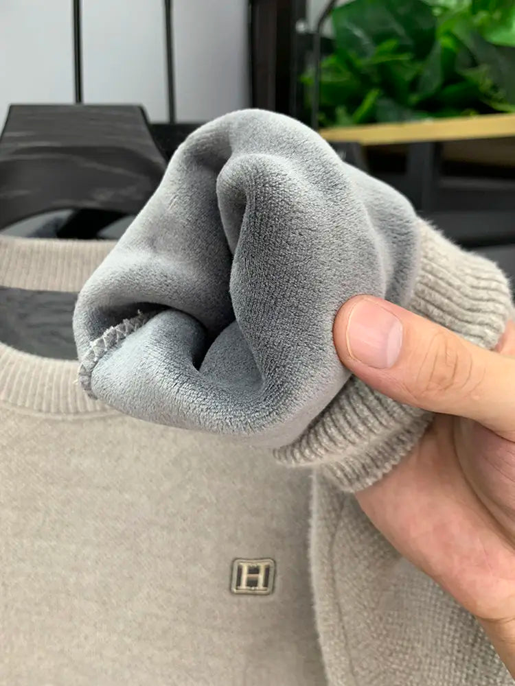 Autumn Winter Warm Fleece Men Sweater - Casual Pullover with Embroidery