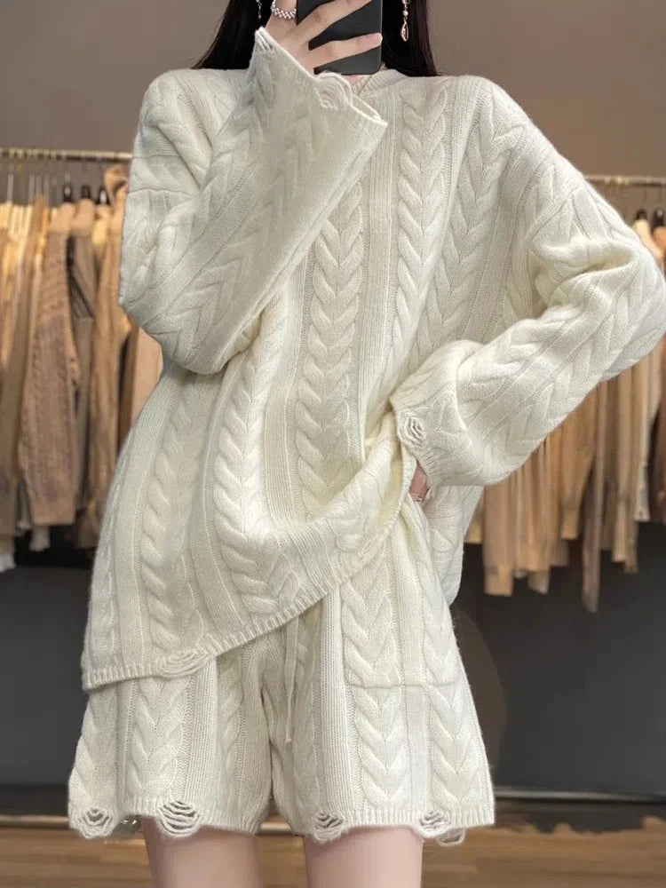 Pmwrun Women's High Street Loose-Fit Pullover with Knee-Length Cross Pants