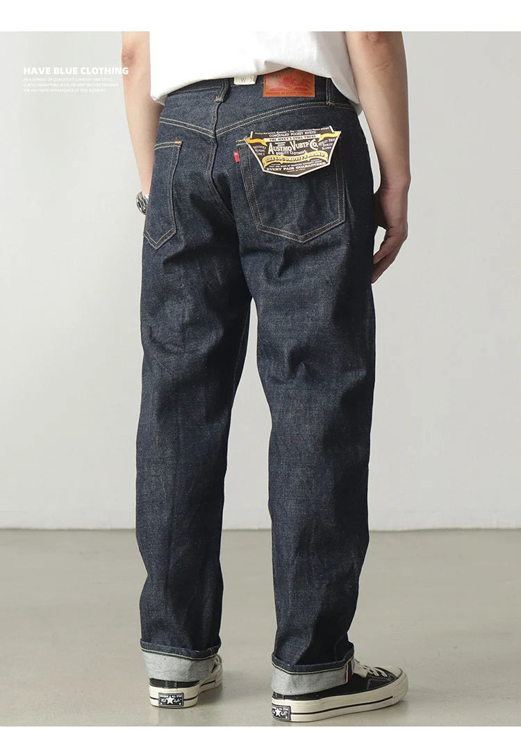 Iceupsnow Men’s Vintage High-Waist Loose Fit Plaid Denim Jeans - Full-Length Straight-Leg for Winter