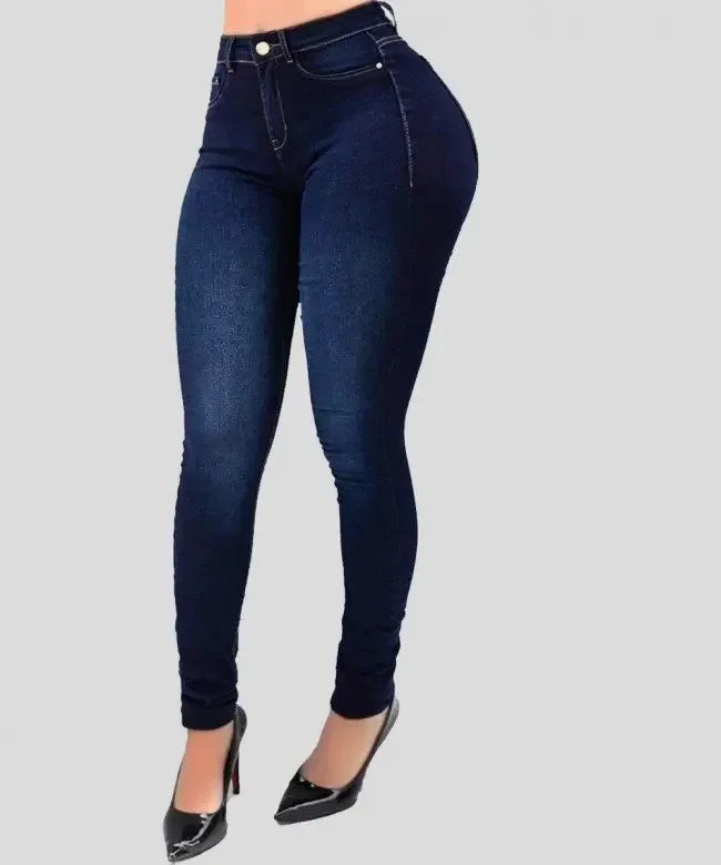 Wulend Women's High-Waisted Denim Pencil Pants - Button Fly, Ankle-Length, Regular Fit, All-Season Streetwear