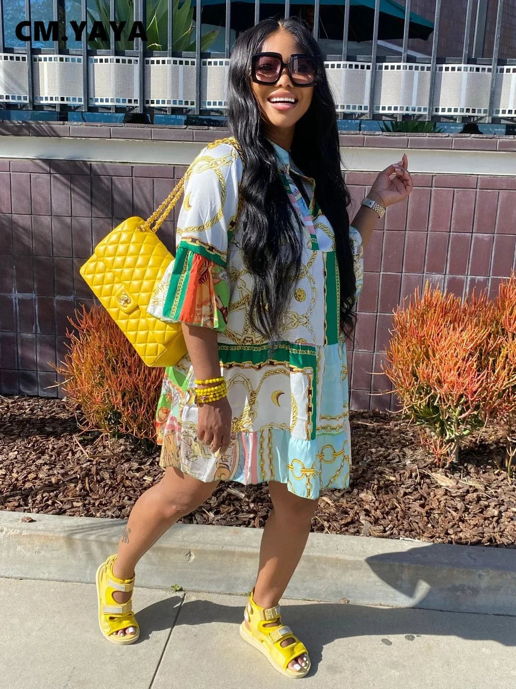 CM.YAYA Women's Casual Paisley Print A-Line Mini Dress with Flare Sleeves – Summer 2024 Collection