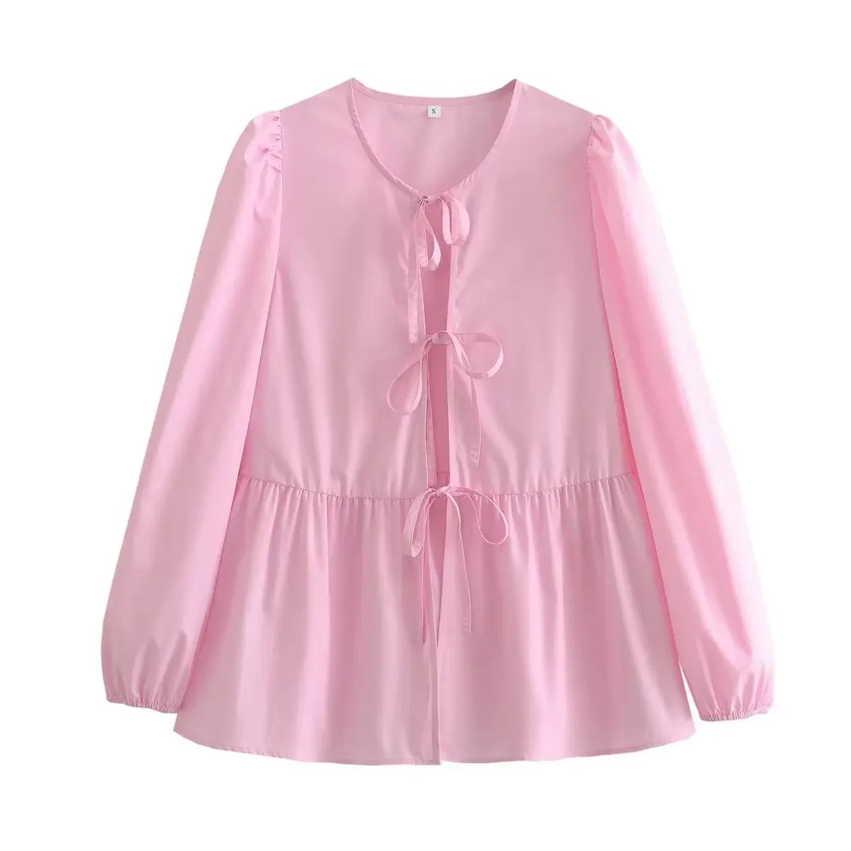 ASDS Women's Vintage Ruffled O-Neck Loose Fit Long Casual Shirt – Puff Sleeve, Single Breasted, Polyester Broadcloth