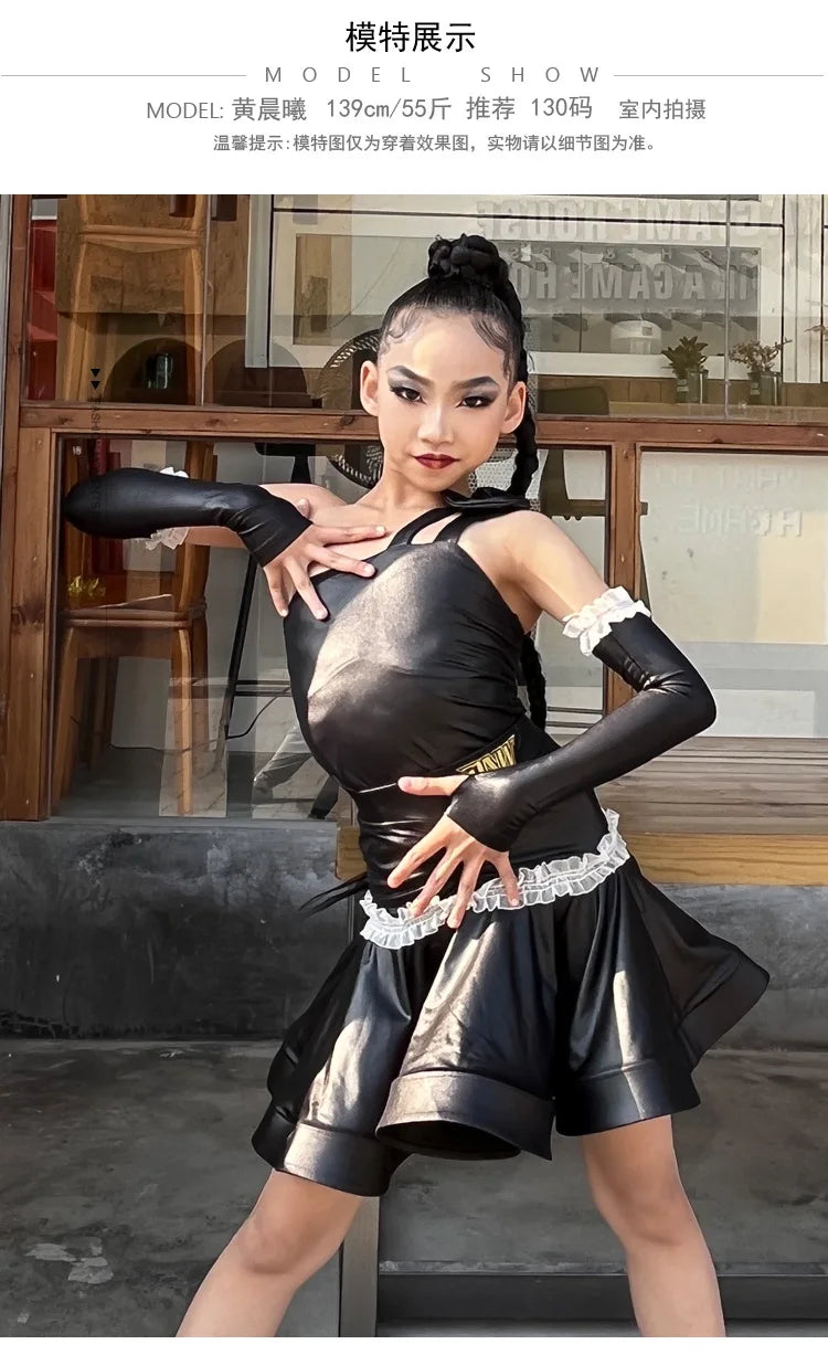 Girls' Latin Dance Dress – Lightweight Polyester Performance Wear for Practice & Competition