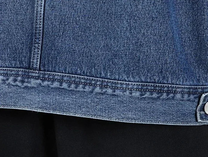 Shangkaka Men's Winter Denim Jacket – Japan Style with Patchwork Design and Detachable Lower Edge