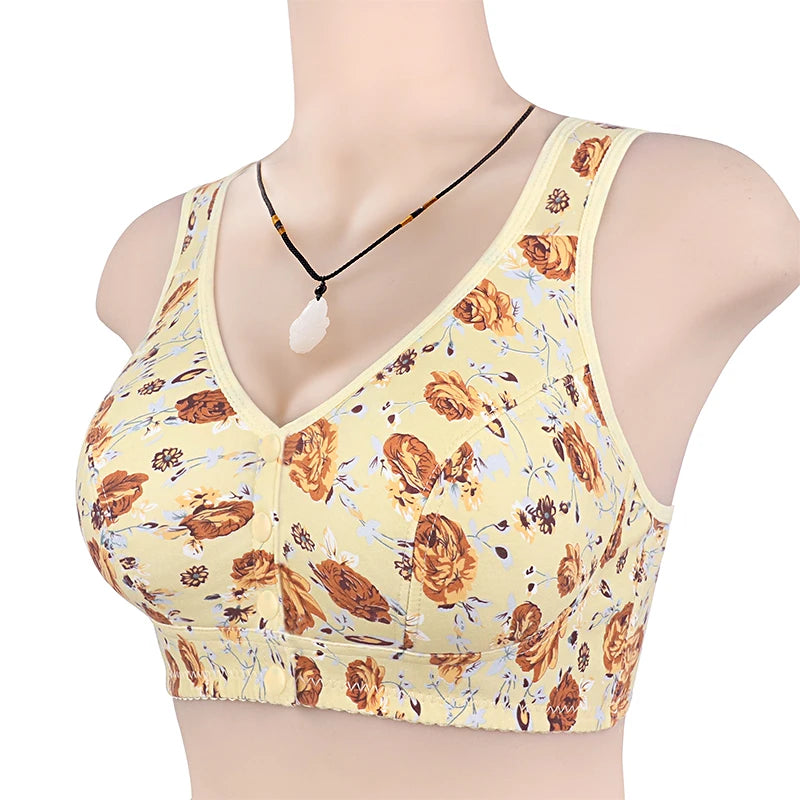 KING'S FAITH Women's Floral Push-Up Bra - Wire-Free, Front Closure, Everyday Comfort