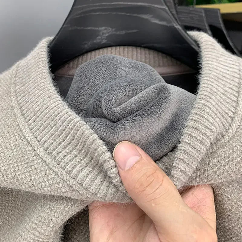 Autumn Winter Warm Fleece Men Sweater - Casual Pullover with Embroidery