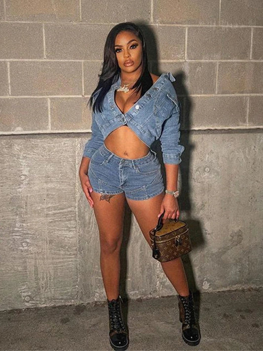 LINLING Women's Streetwear Denim 2-Piece Set – Summer 2024 Collection