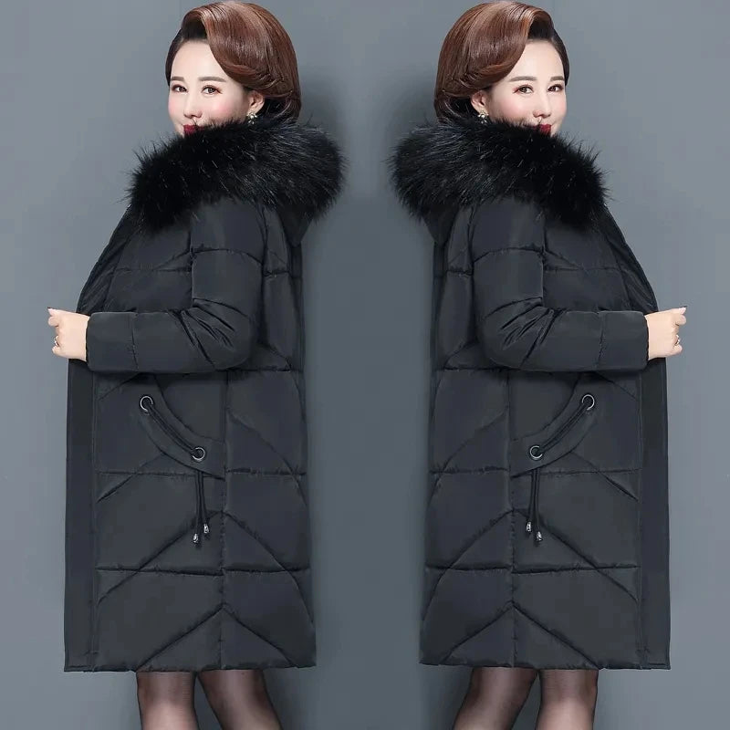 NoEnName_Null Middle-Aged WomenWinter Cotton Coat Hooded, Zipper Closure, Casual Style, Thick and Warm