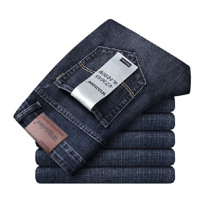 WTHINLEE Men's Smart Casual Mid-Waist Denim Jeans - Straight Fit, Full-Length, Midweight