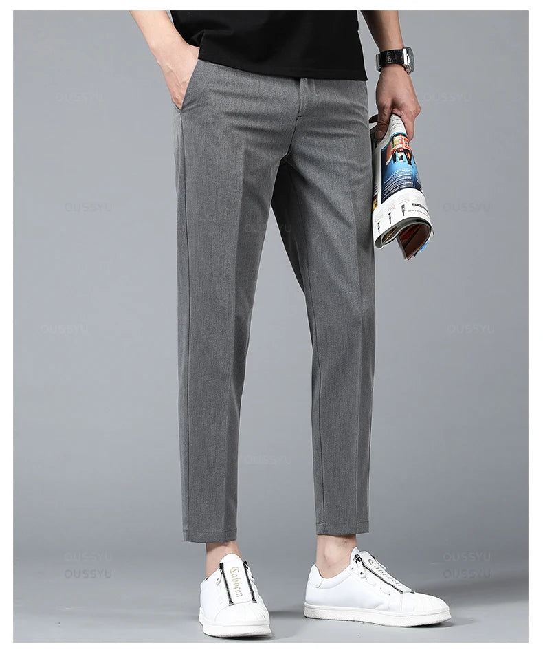 OUSSYU Men’s Smart Casual Straight-Leg Pants – Lightweight Summer Collection