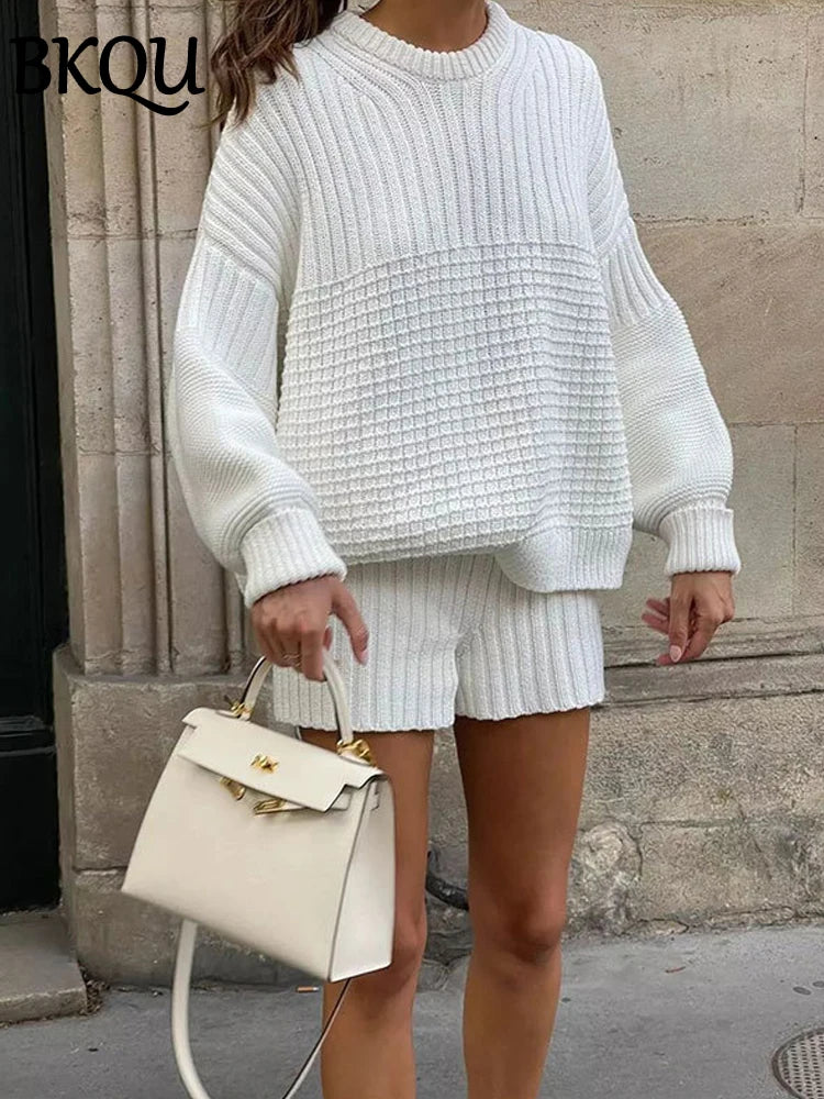 BKQU Junior Women’s Streetwear Pullover & Elastic Waist Shorts Set – Autumn/Winter Collection