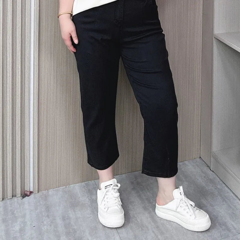 BISENMADE Women's High-Waist Slim Fit Stripe Harem Jeans with Pockets – Ankle-Length for Spring/Summer