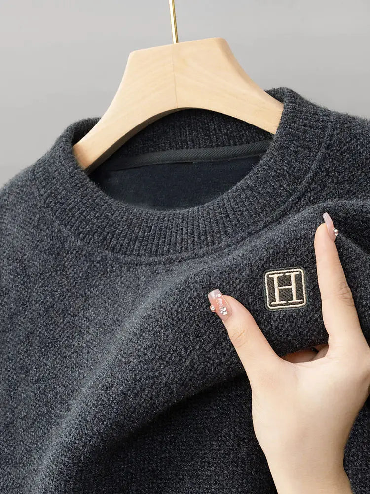 Autumn Winter Warm Fleece Men Sweater - Casual Pullover with Embroidery