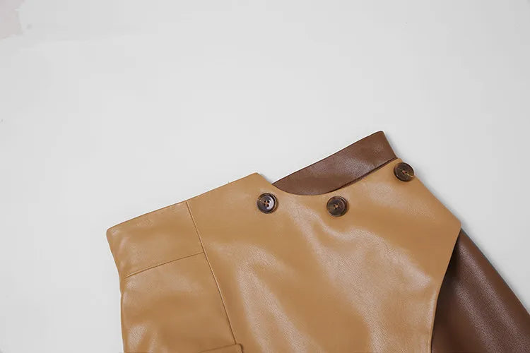 Orgreeter Women’s Office Lady Faux Leather Print Pencil Dress - Autumn/Winter Turn-Down Collar Dress