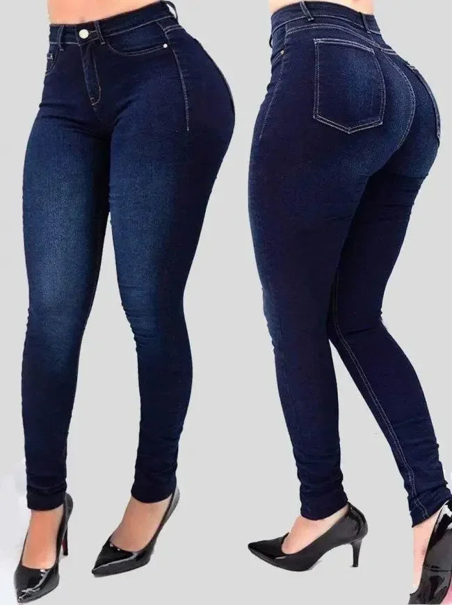 Wulend Women's High-Waisted Denim Pencil Pants - Button Fly, Ankle-Length, Regular Fit, All-Season Streetwear