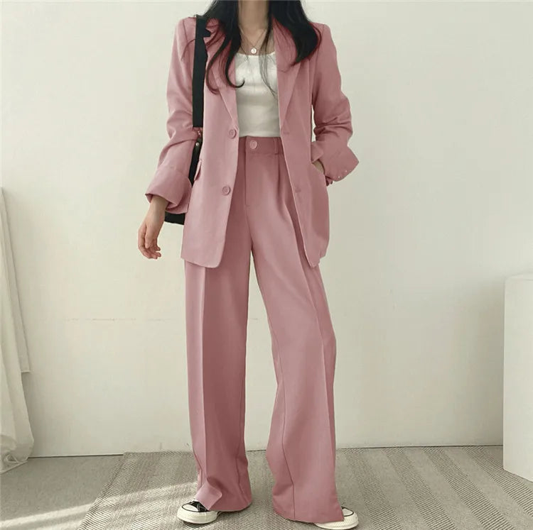 eDressU Women's Casual High-Waist Wide Leg Pant Suit - Full Length, Loose Fit, Shawl Collar, Pockets, All-Season Polyester