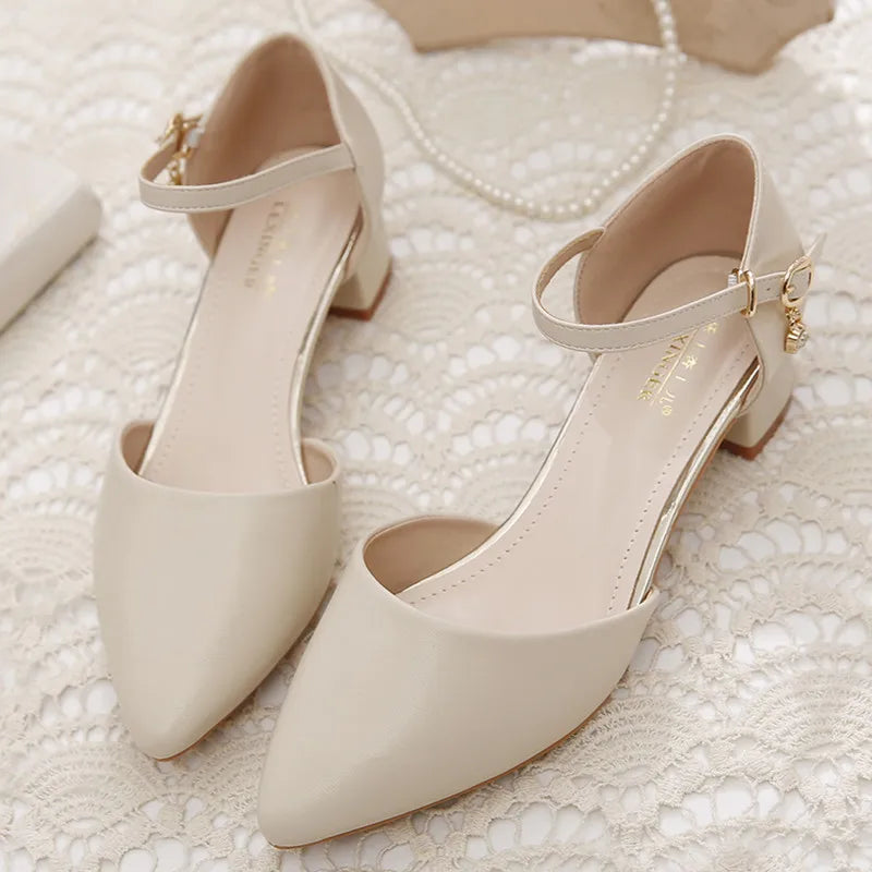 YZZJALK Women's Pointed Toe Pumps with Square Heel & Buckle Strap - Office Lady Style