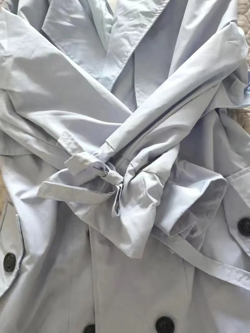 NoEnName_Null Women's Preppy Style Double-Breasted Trench Coat with Ruched and Spliced Details