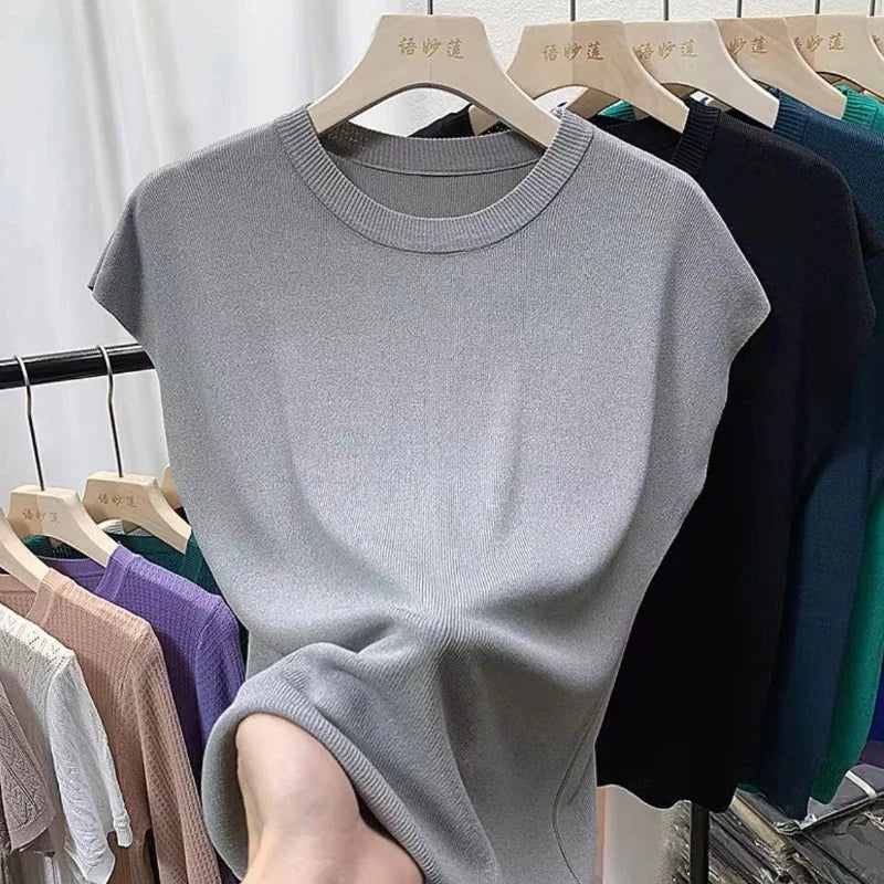 Women's Summer Casual Sleeveless O-Neck Tee ZX1615 by NoEnName_Null