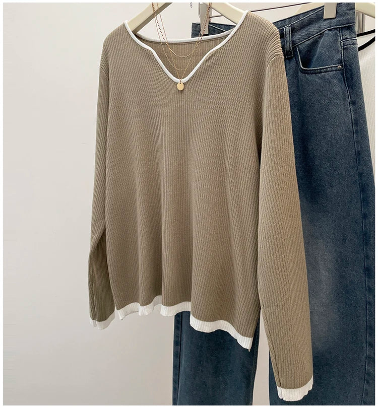BigLargi Women's Loose Fit V-Neck Casual Shirt – Autumn/Winter Collection