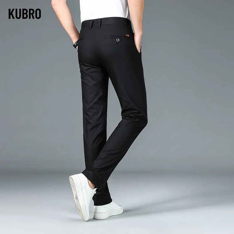 KUBRO Smart Casual Men’s Suit Pants – Cotton and Polyester Blend, Button Fly, Perfect for Business