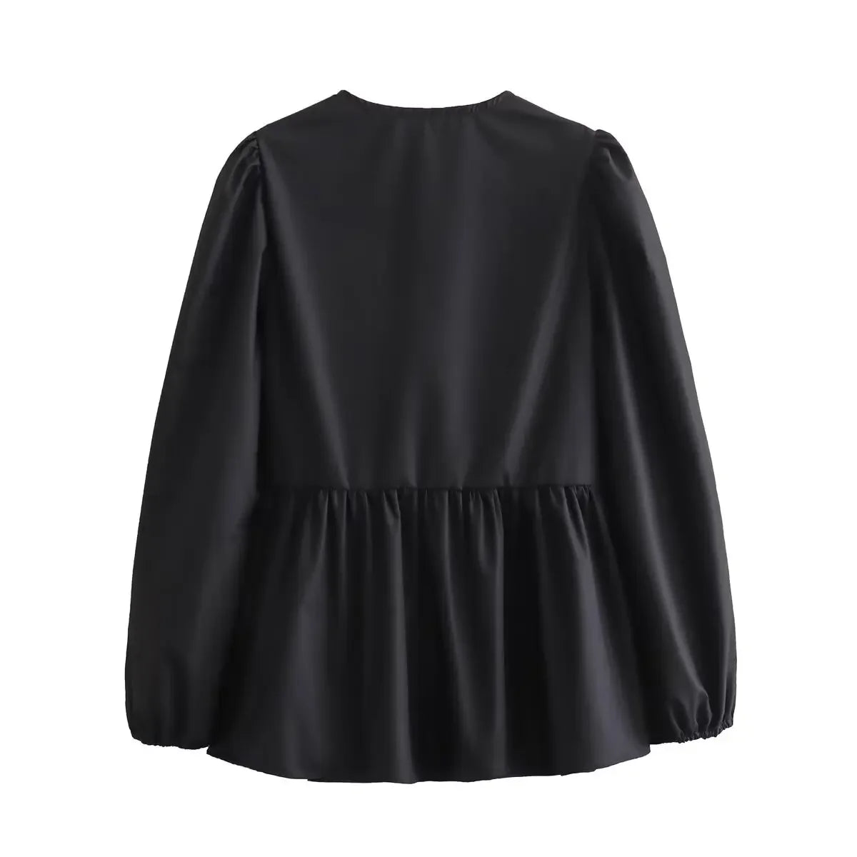 ASDS Women's Vintage Ruffled O-Neck Loose Fit Long Casual Shirt – Puff Sleeve, Single Breasted, Polyester Broadcloth