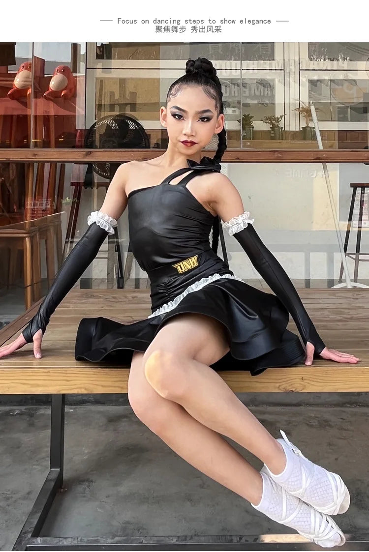 Girls' Latin Dance Dress – Lightweight Polyester Performance Wear for Practice & Competition