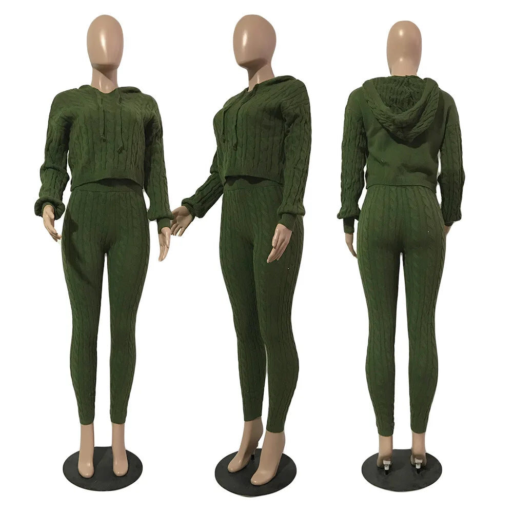 Mandydress Women's Hooded Casual Pullover and High-Waist Skinny Pants Set – Autumn/Winter Collection