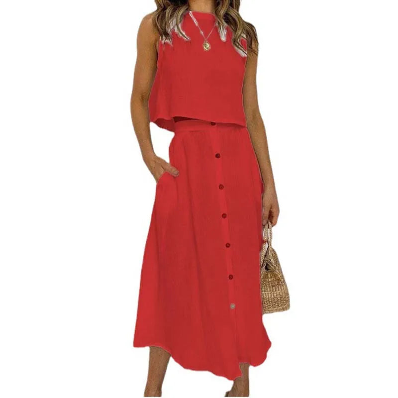 JASTIE Women's Casual A-Line Sleeveless Jersey Dress – Mid-Calf Length, Spring/Summer Style