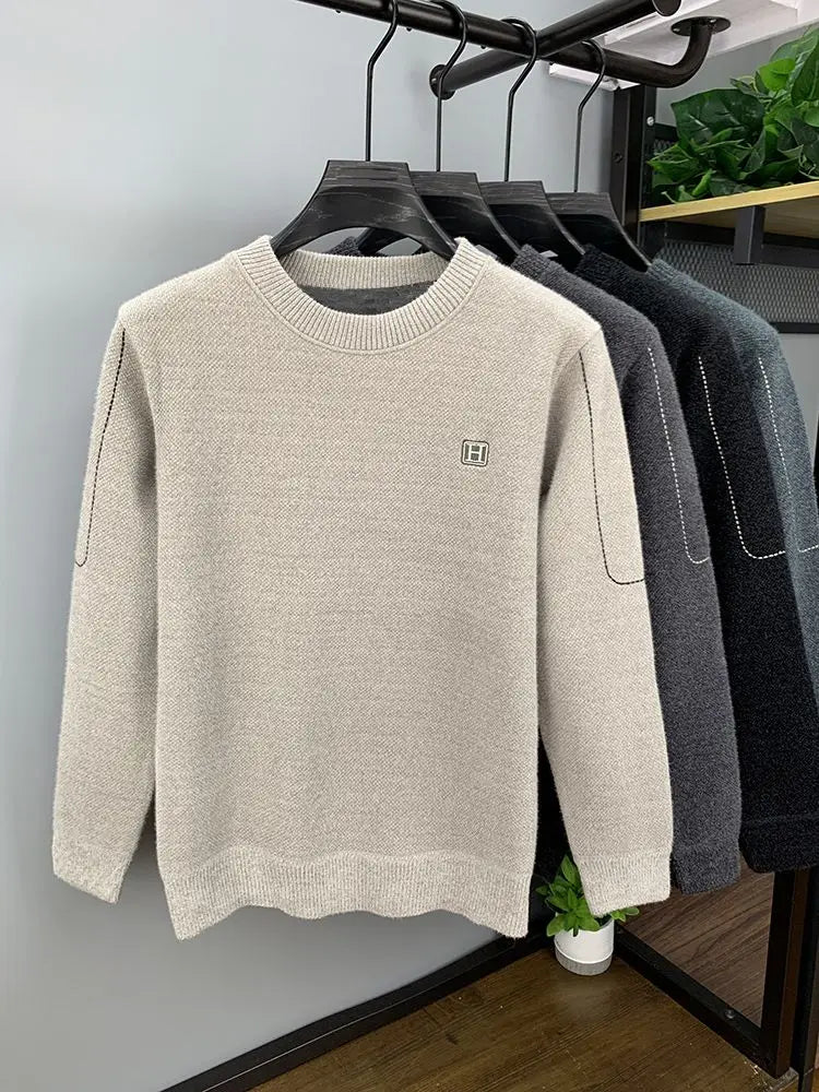 Autumn Winter Warm Fleece Men Sweater - Casual Pullover with Embroidery