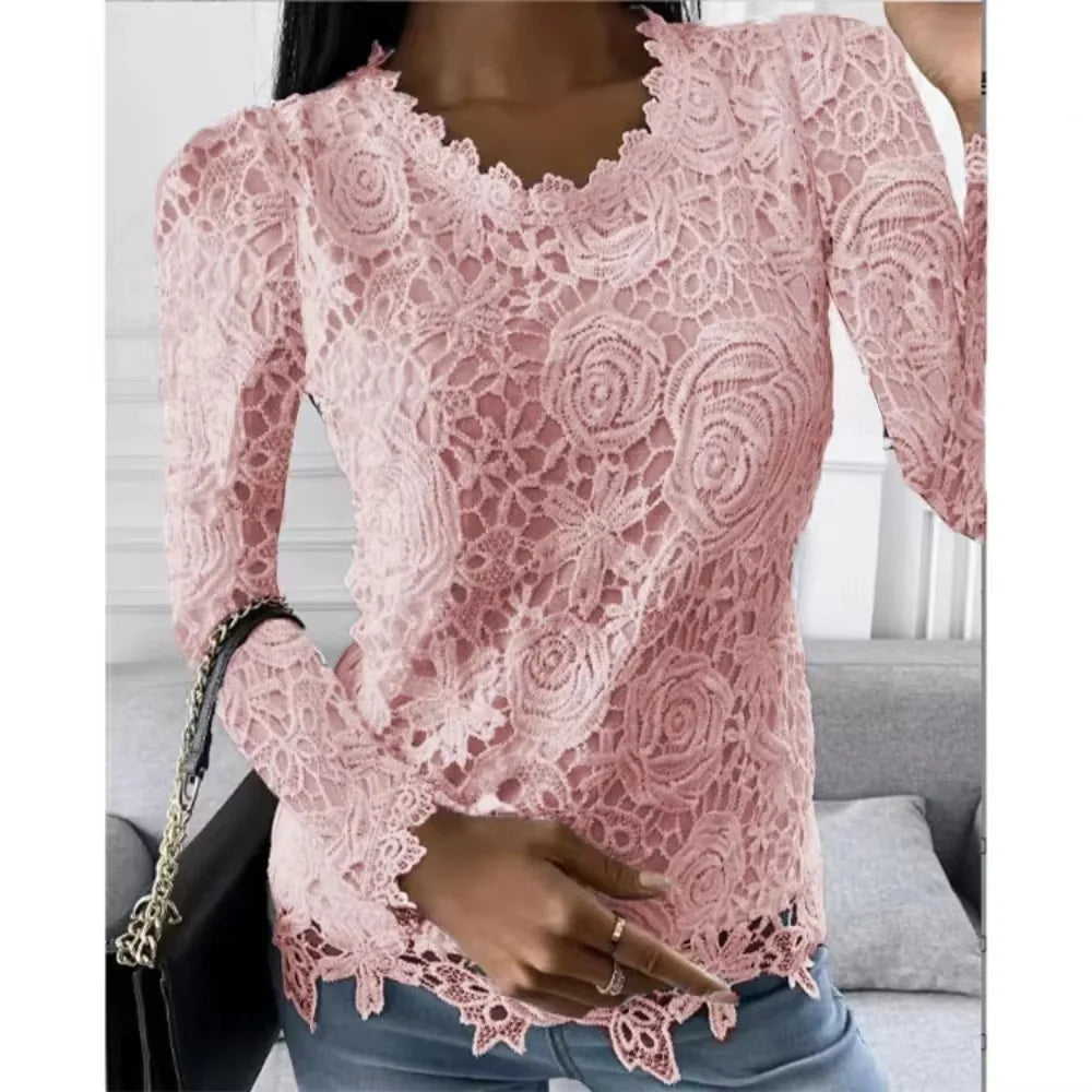 Women's Lace-Decorated Casual Tee – Spring/Summer Regular Fit Top by NoEnName_Null