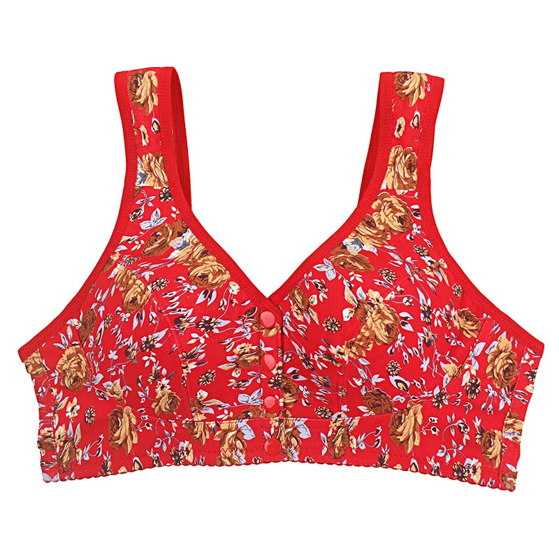 KING'S FAITH Women's Floral Push-Up Bra - Wire-Free, Front Closure, Everyday Comfort