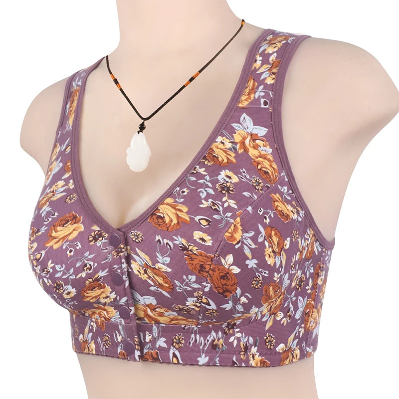 KING'S FAITH Women's Floral Push-Up Bra - Wire-Free, Front Closure, Everyday Comfort