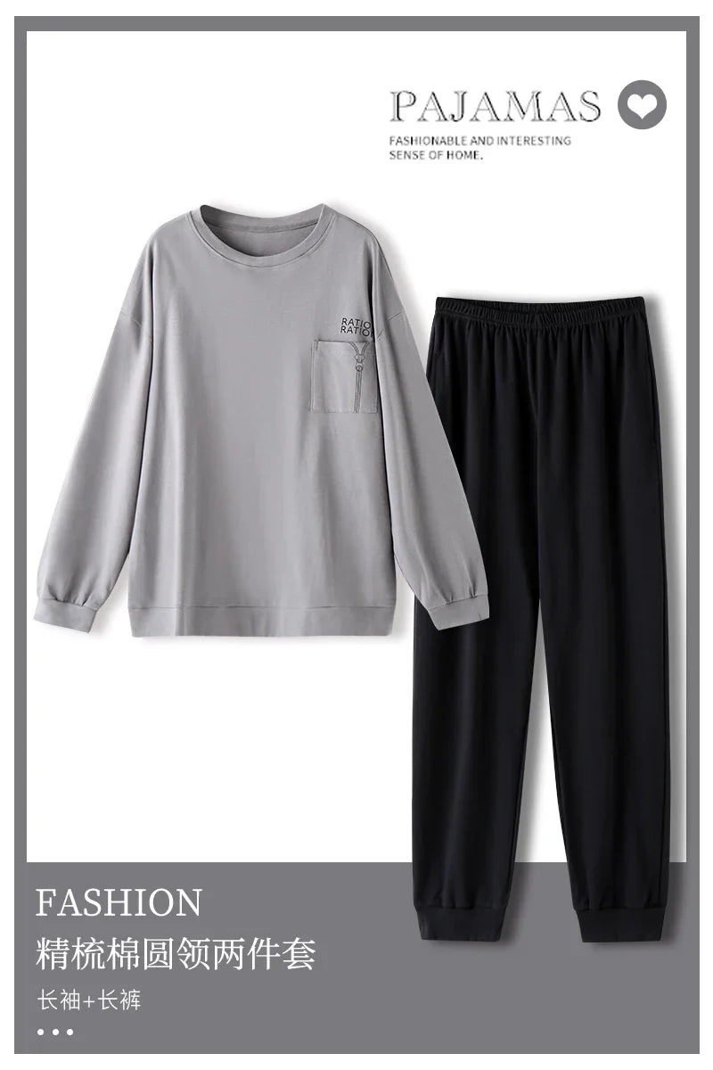 Elegant Man's Pajamas Loungewear 2023 Autumn Winter New Big Size 3xl 4xl Knitted Cotton Sleepwear Fashion Lounge Set Nightwear